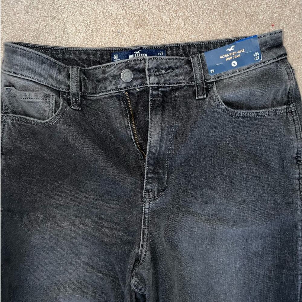 New Hollister Ultra High Rise Mom Jean Destroyed Black size 9R - Picture 5 of 9